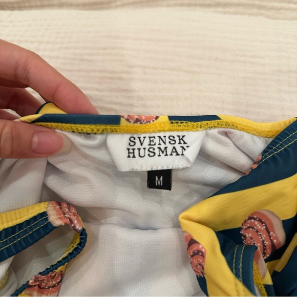 Yellow and black one-piece swimsuit with cinnamon roll pattern, size M - Picture 6 of 6